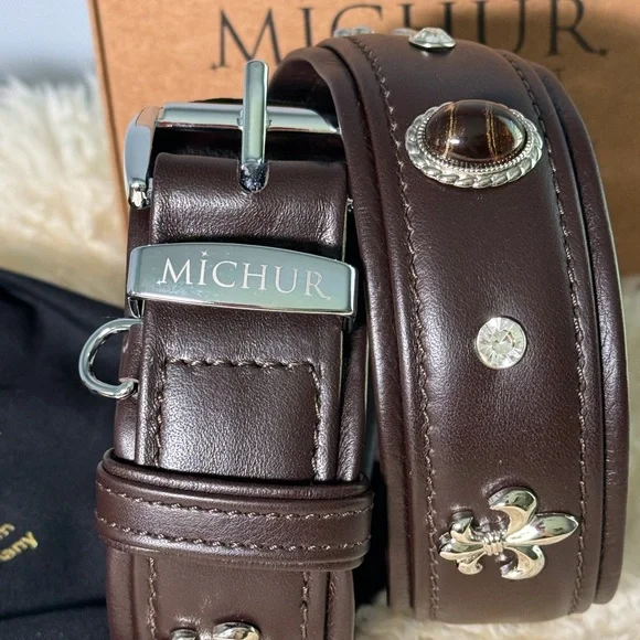 MICHUR Dog Michur Mateo Dog Collar Brown Leather Lilies